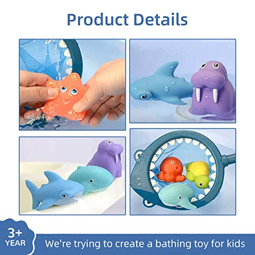 WA World Atlantus 8Pcs Baby Bath Toys, Scoop Net Fish Pool Toys With Spray, Sounds, Color Changing Toddler Bathtub Toys