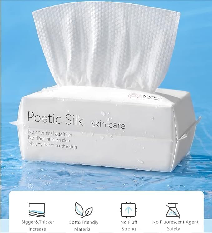 Disposable Face Towel, 100pcs Cotton Tissue Soft Dry Wipes,Simple Wet and Dry Cleansing Face Towel, Wet Dual Portable Use for Sensitive Skin & Baby & Makeup Remover & Personal Care(1 PACK=100PCS)