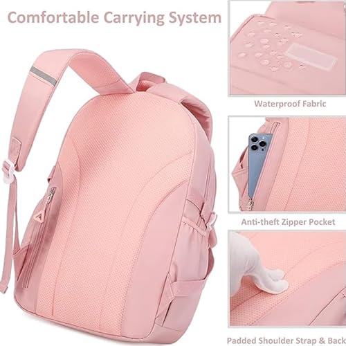 KASTWAVE Girls Backpack, Backpack for Girls, Kids Backpack with Compartments Elementary School Bag For Girls, Cute Student School Bag, School Backpack for Girls - Pink
