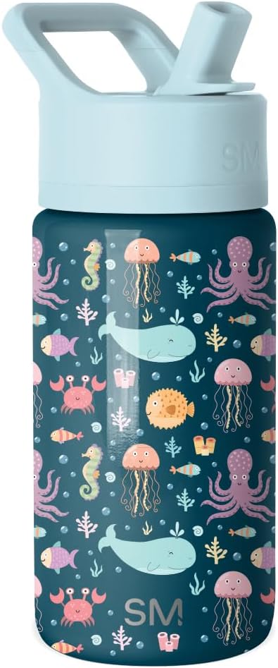 Kids Summit Water Bottle with Straw Lid 18oz Stainless Steel Cup Insulated Tumbler for Toddlers, School Confetti - 414 ml Under the Sea