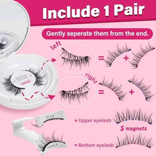 Magnetic Eyelashes With Applicator Long Lasting And Reusable Magnetic Lashes Kit 5Pcs Magnets Per Piece No Glue Needed False Eyelashes Waterproof,Cruelty Free,Easy To Wear(1pair,Vibrant)