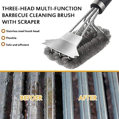 U-HOOME Grill Cleaning Brush, BBQ Grill Brush and Scraper, Stainless Steel Grill Cleaner with Durable Woven Wire Bristles, Safe Grill Cleaning Tool