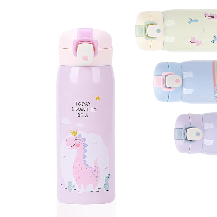 350ml Kids Water Bottles, Kids Stainless Steel Water Bottle BPA-Free, Leak Proof Insulated Water Bottles for Boys and Girls, Reusable Metal Water Bottles-Keep 12 Hours Hot & 24 Hours Cold Pink