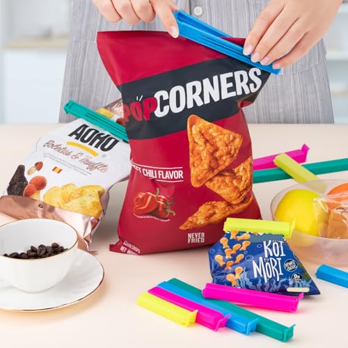 WISYOK Food Clips 40pcs, Bag Clips for Food Storage Plastic, Freezer Bag Clip, 4 Sizes and 4 Colors, Resuable Kitchen Sealing Clip Stay Fresh Longer for Snack, Sandwich, Bread