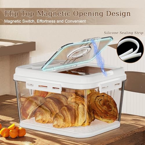 ANYPROLUS Bread Box for Homemade Bread, Time Recording Bread Containers Storage Airtight Loaf, Bread Storage Container Bread Keeper with Lid, Bread Box for Kitchen Countertop, White
