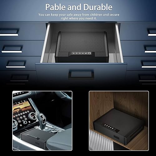VIOLK Portable Pistol Biometric Safe, Gun Safe for Pistols, Quick-Access Pistol Safe Firearm Safety Device with Fingerprint Lock or Key Pad, Smart Handgun Safe for Weapons, Cash, and Jewelry