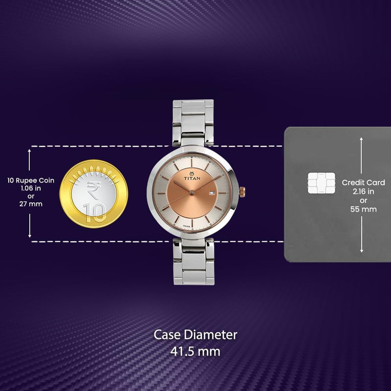Neo Rosegold Dial, Silver Metal Strap Analog Round Watch for Women's