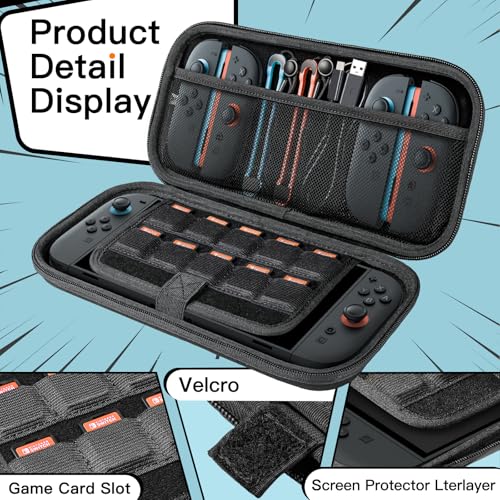 JETech Carrying Case for Nintendo Switch 2 (2025) 7.9 Inch, Hard Shell Portable Travel Bag with 10 Game Card Slots and Accessories Pouch, Lightweight Anti-Scratch Protection (Black)