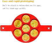 Omelette Mold Pancake Mold Ring 2 Silicone Pancake Molds 7 Holes Heart Reusable Silicone Non-Stick Pancake Tool Egg Ring for Egg Maker Makes Right Shape (Red)