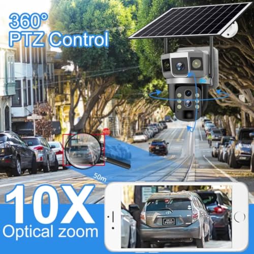 Solar-Powered Outdoor Security Camera, 4MP Dual Lens, 10X Optical Zoom, 4G Wireless, PTZ with Auto Human Tracking