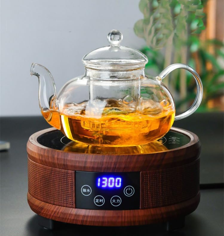 TAPIT 800ml Glass Teapot with Infuser, Borosilicate Glass Tea Kettle for Loose Leaf Tea, Transparent Teapot with glass Removable Infuser,Microwavable and Stovetop Safe (600ml-Round)
