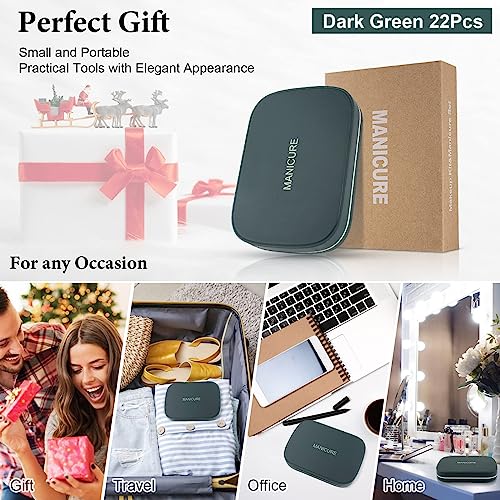 NALACAL Manicure Set Nail Clippers Kit 22 Pcs Professional Pedicure Set Sharp and Durable Stainless Steel Nail Care Tools for Men Women with Luxurious Travel Case (Dark Green)