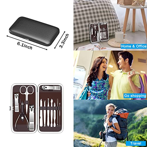 Tseoa Manicure, Pedicure Kit, Nail Clippers Set of 12Pcs, Professional Grooming Kit, Nail Tools with Luxurious Travel Case
