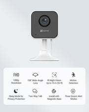 EZVIZ H1C CCTV Camera for Home, 1080p WiFi Security Camera, Baby Monitor Mini Camera with Night Vision, Two Way Talk, Sleep Mode, Sounds Alert, Magnetic Base, Motion Detection, Supports MicroSD Card