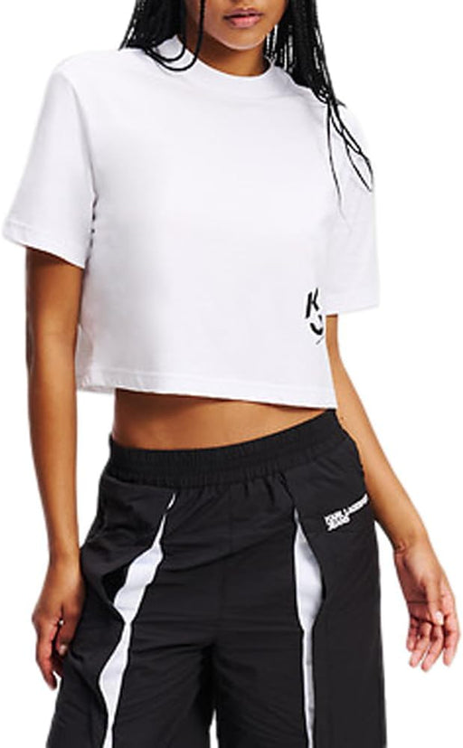 Women's Relaxed Short Sleeve T-Shirt with Paper Closure, Relaxed - White