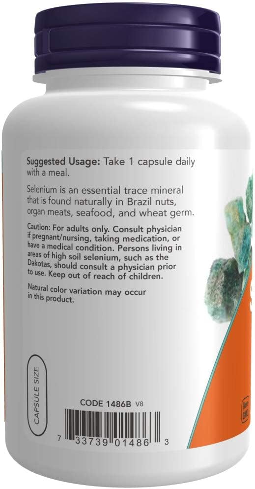 Now Foods Selenium 200mcg Yeast-Free Selenium Mineral for Antioxidant Protection & Immune System Support & Thyroid Health 180 Veg Capsules