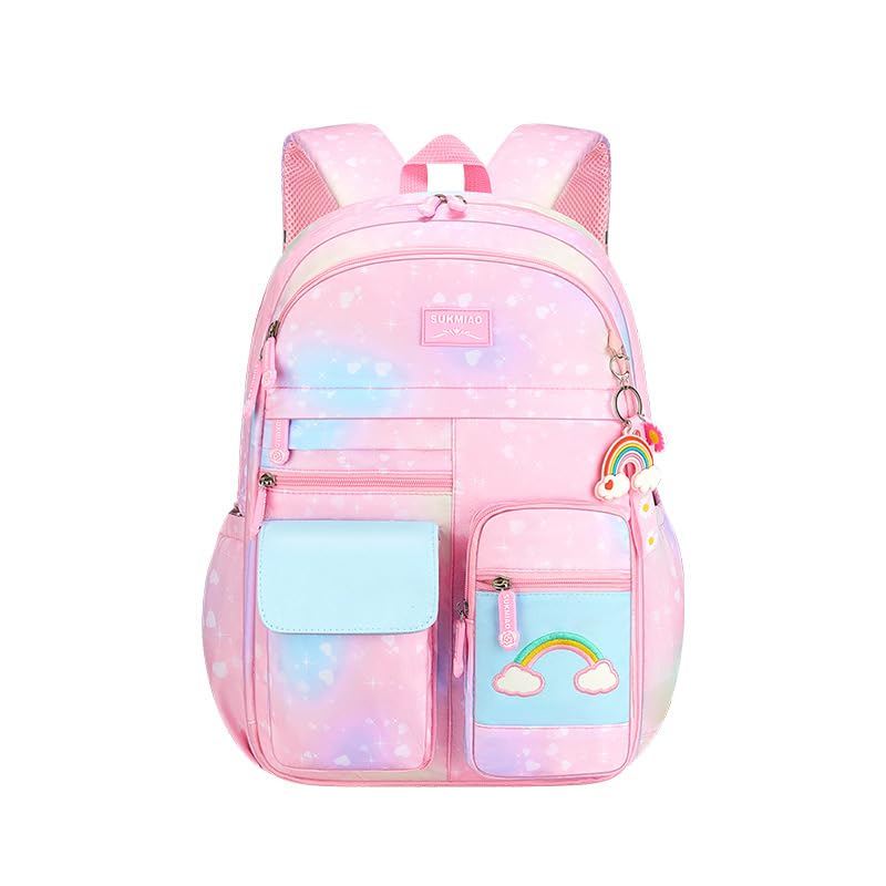 Qiccijoo Girls Backpack for Kids Bookbag Teens Girls Elementary School Bags Cute Student School Backpack Toddler Backpack Lightweight Waterproof Bag for Child(Pink)