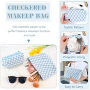 ZLFSRQ 3Pcs Checkered Makeup Bag for Women Large Cosmetic Bag Set Travel Toiletry Bag Makeup Pouch Bag for Purse Pink Zipper Storage Bag Organizer Cute Small Aesthetic Girls Car Essentials Bag