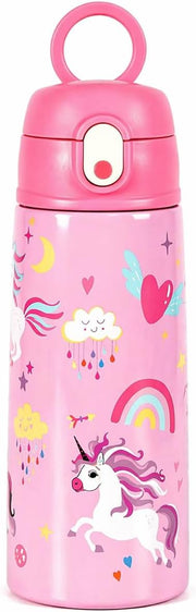 Kids Stainless Steel Water Bottle For Kids 550ml BPA Free Insulated Bottle with Cute Design, Sipper Bottle, Leakproof & Reusable (Blue) - Pink unicorns 550ml