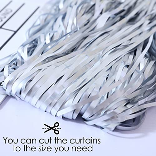 BrainGiggles Silver Metallic Foil Fringe Curtain Pack of 2– 6Ft x 3Ft Self Adhesive Tinsel Streamers Party Backdrop for Birthday, Bachelorette, Wedding, Baby Shower, Eid, Graduation Party Decorations