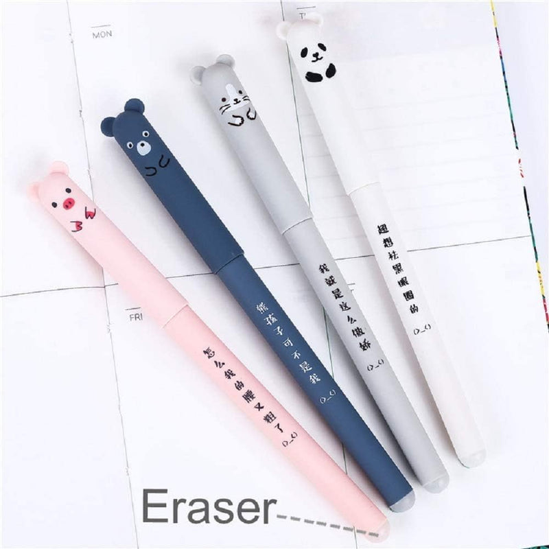 8pcs Erasable Cute Kawaii Pens Cartoon Animal Cat Pig Bear Panda Erasable Gel Pen Student Pens Ballpoint Pens For Bullet Journaling Note Kids Gift School Stationery Office Supplies (Black+Blue Ink)