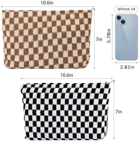 ZLFSRQ 3Pcs Checkered Makeup Bag for Women Large Cosmetic Bag Set Travel Toiletry Bag Makeup Pouch Bag for Purse Pink Zipper Storage Bag Organizer Cute Small Aesthetic Girls Car Essentials Bag
