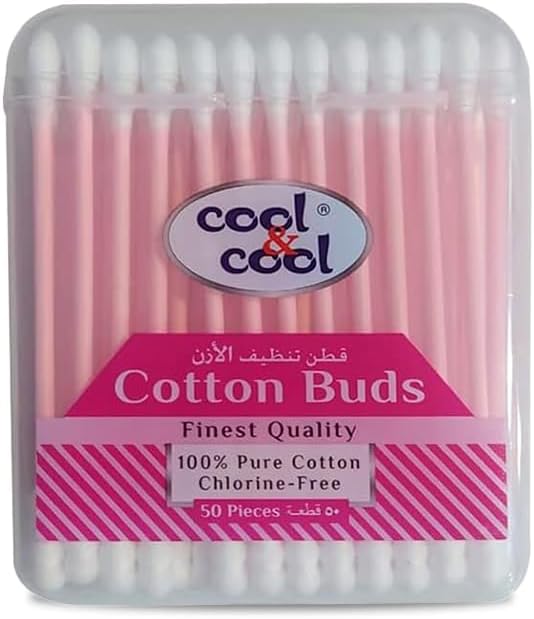 Cool & Cool Organic Paper Ear Buds - 50's - Pink - Round Thick Tips,Cotton Swabs,100% Cotton,Double Tipped,Hygienic,Gentle & Safe Swabs for Ears