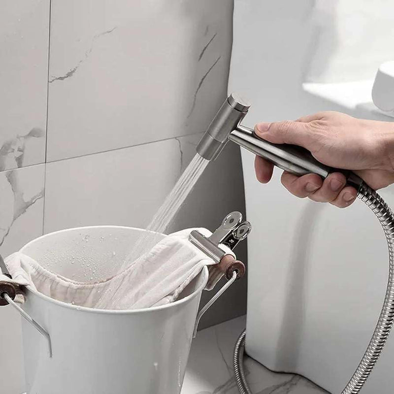 EnticeGoods | Handheld Bidet Sprayer Shattaf Cloth Diaper Toilet Sprayer Stainless Steel Brushed Bathroom Shower (Button handle)