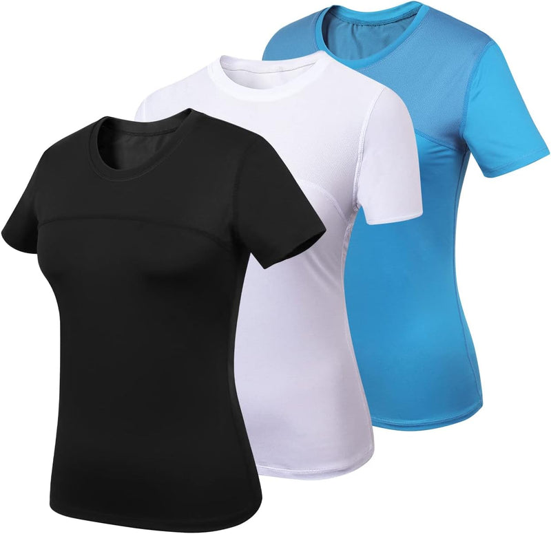 Women Workout Shirt Dry Fit Short Sleeve Sport Compression Tops Moisture Wicking Athletic T-Shirts