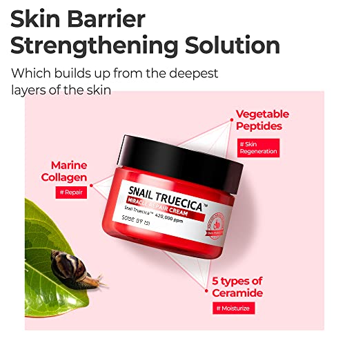 Some By Mi Snail Truecica Miracle Repair Cream | 60g | Made From Snail Mucin For Sensitive Skin | Daily Repair Face Moisturizer For Acne Marks & Strengthen Skin Barrier