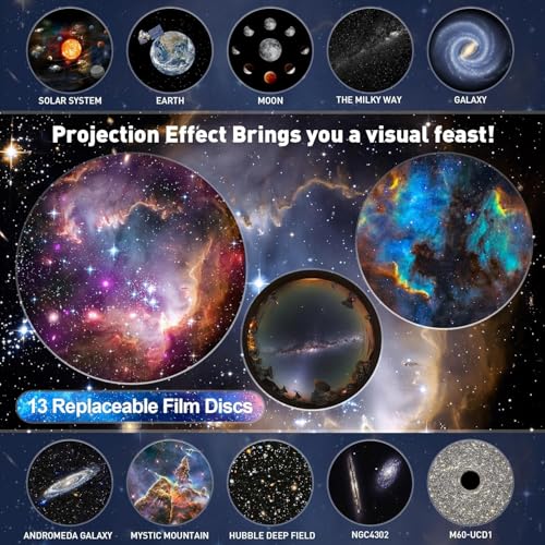 Planetarium Star Projector - Galaxy Projector with 12 Film Discs, Realistic Starry Sky Night Light, Solar System & Constellation Projections for Kids Bedroom & Living Room Decor, Gift Idea