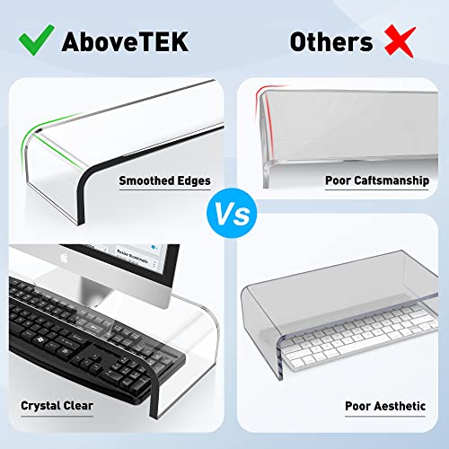 AboveTEK Premium Acrylic Monitor Stand, Custom Size Monitor Riser/Computer Stand for Home Office Business w/Sturdy Platform, PC Desk Stand for Keyboard Storage & Multi-Media Laptop Printer TV Screen