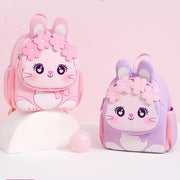 Cute Kids Backpack Toddler Backpack Bag Schoolbag Animal 3D Cartoon Animal for Baby Girl Boy 2-8 Years Small Kids Daypack (Pink Flowers Bunny)