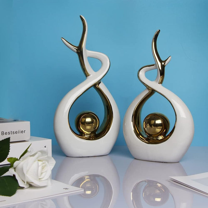 Norrclp Home Decor Modern Abstract Art Ceramic Statue Table Decorations for Dining Room Living Room Office Centerpiece, Green and Gold