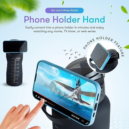 3 Pack Sport Healthy Water Bottle 2L+900ml+500ml Motivational Time Marker,Straw,Phone Holder, Plastic, Adults Kids Fitness Office Gym Home Outdoor School Exercise Protein shake Leak Proof (Black)