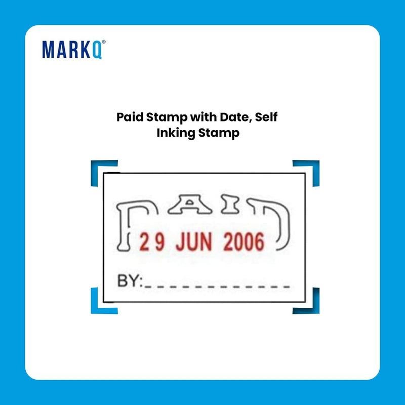 MARKQ Paid Stamp with Date, Self Inking Stamp for Office Business Supplies, Red Ink Date and Blue Text
