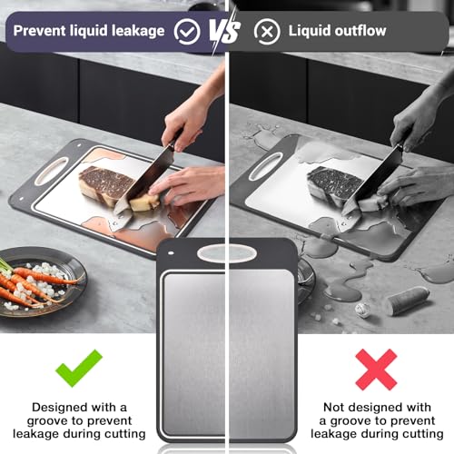?Stainless Steel Cutting Board -24.5X35.5-304 Stainless Steel - Antibacterial - Leak-proof - Premium Packaging - Eco-friendly, Food-grade Materials - Easy to Clean - Double-Sided - Wheat Straw
