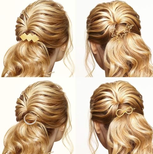 ChicAbode 9 Pcs Hair Barrettes, Minimalist Gold Hair Clips, Elegant Hair Accessories for Girl, Rhinestone Pearl Moon Star Pearl Hair Clip, for Party, Wedding, Daily Wearing, 9 Different Shapes