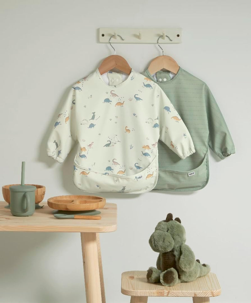 Mamas & Papas 2-Pack Waterproof Long Sleeved Messy Baby Bibs, Ideal for Weaning for 6-18 Months - Bonjour Bebe