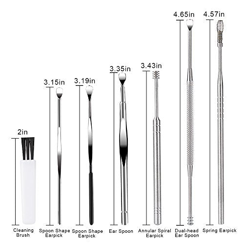 BetyBedy 7 Pcs Ear Pick Earwax Removal Kit, Ear Cleansing Tool Set, Ear Curette Ear Wax Remover Tool with Cleaning Brush and Storage Box, Sliver
