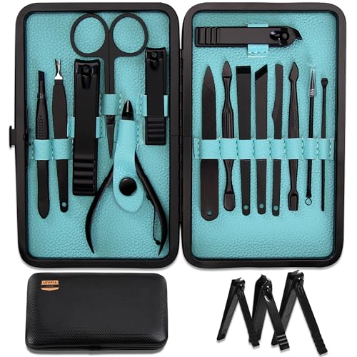 Utopia Care Professional Manicure Pedicure Set Nail Clippers Kit - Stainless Steel 16 in 1 Portable Travel Grooming Kit - Facial, Cuticle and Nail for Men and Women -