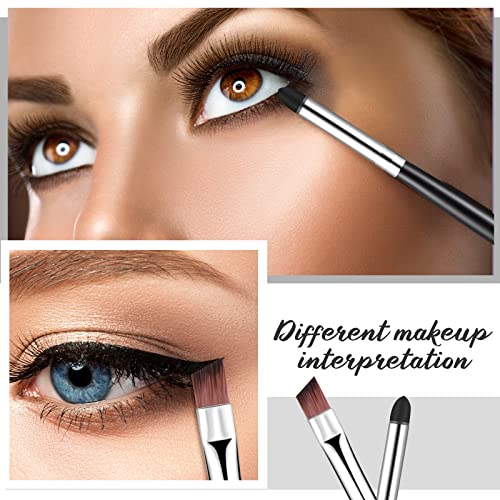 Eyeliner and Smudge Brush Set, Fine Angled Thin Slanted Eyebrow Brush, Sponge Eyeshadow Pencil Eye Makeup Brushes, Soft Makeup Tools for Blending Eye Shadow Liner Foundation Powder