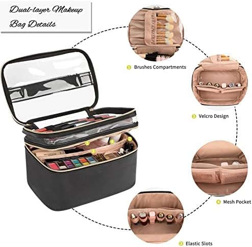 OCHEAL Makeup Bag, Portable Cosmetic Bag, Large Capacity Travel Makeup Case Organizer, Black Makeup Bags For Women Toiletry Bag for Girls Traveling With Handle and Divider