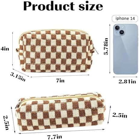ZLFSRQ 3Pcs Checkered Makeup Bag for Women Large Cosmetic Bag Set Travel Toiletry Bag Makeup Pouch Bag for Purse Pink Zipper Storage Bag Organizer Cute Small Aesthetic Girls Car Essentials Bag