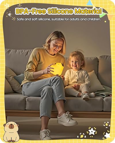 Capybara LED Cute Night Light for Kids, Silicone Rechargeable Night Light - 3 Level Dimmable Bedside Touch Lamp,Nightlight for Room Decor, Cute Gifts Stuff for Boys Girls Baby Children