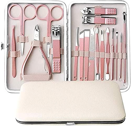 chengxin Anself Nail Clippers Set 18pcs Pedicure & Manicure Tool Kit with Acne Needle Nail File Trimmer Nose Hair Eyebrow Scissors Tool for Hand Foot & Face Care
