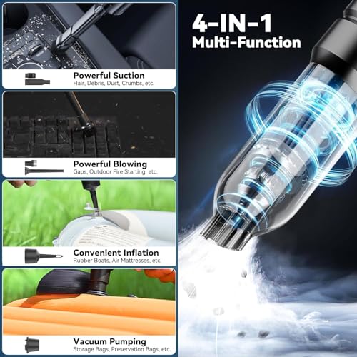 Forubar 4-in-1 Cordless Car Vacuum Cleaner, 22000Pa Handheld Portable Vacuum with Compressed Air Duster & Blower, Brushless Motor, 3-Speed, Type-C Charging for Car, Home, Office, Pet Hair (Black)