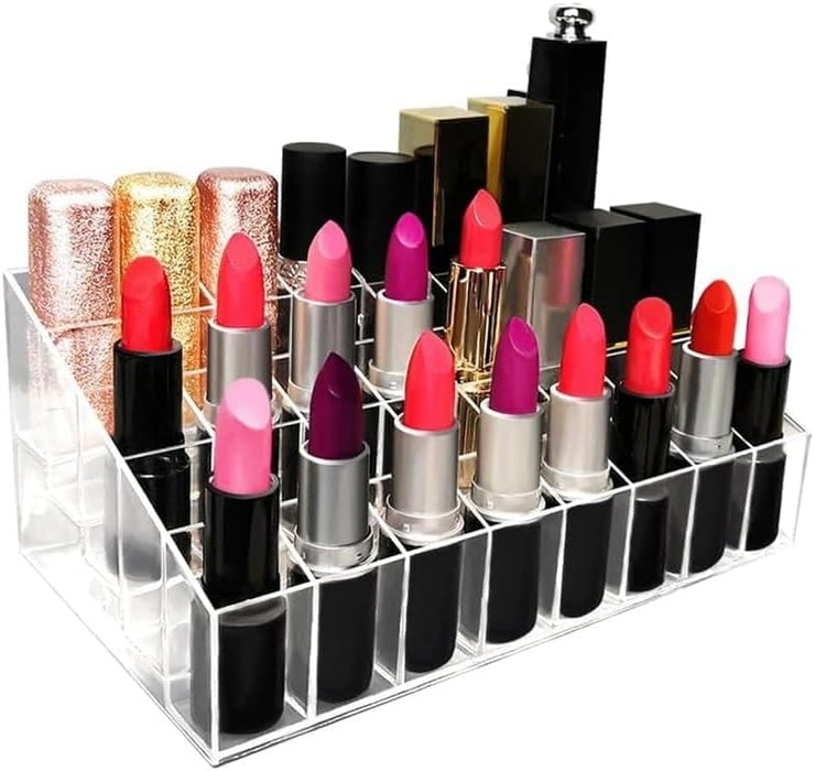 AMERTEER Lipstick Holder, 40 Spaces Clear Acrylic Lipstick Organizer Display Stand Cosmetic Makeup Organizer for Lipstick, Brushes, Bottles, and More