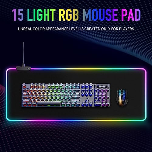 Large RGB Gaming Mouse Pad -15 Light Modes Touch Control Extended Soft Computer Keyboard Mat Non-Slip Rubber Base for Gamer Esports Pros Gaming Accessories Gaming Setup Accessories 31.5X11.8
