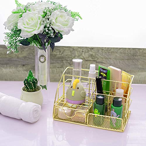 Benting Desk Organizer Office Accessories, Multi-Functional Mesh Desk Organizer with 5 Compartments and 1 Drawer for Home, Office, School, Workshop, kitchen (White)